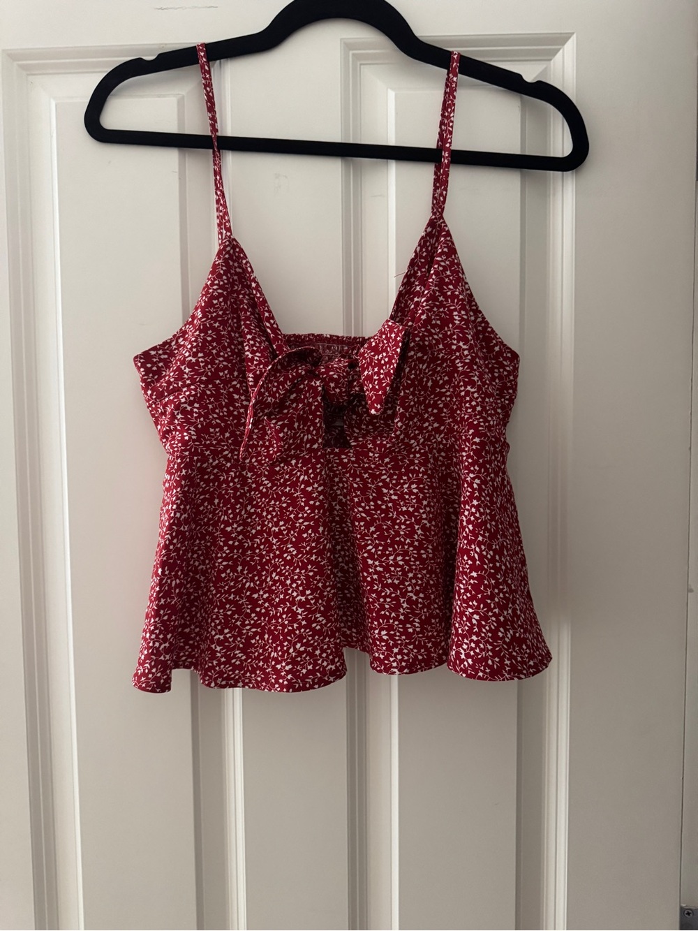 Red Floral Tie-Front Spaghetti Strap Top